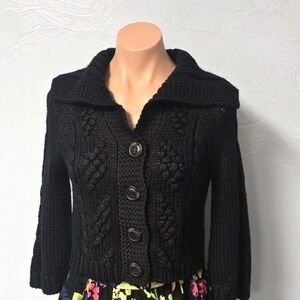 Express Women's Black Cable Knit Crop Cardigan Sweater Size S Button Front